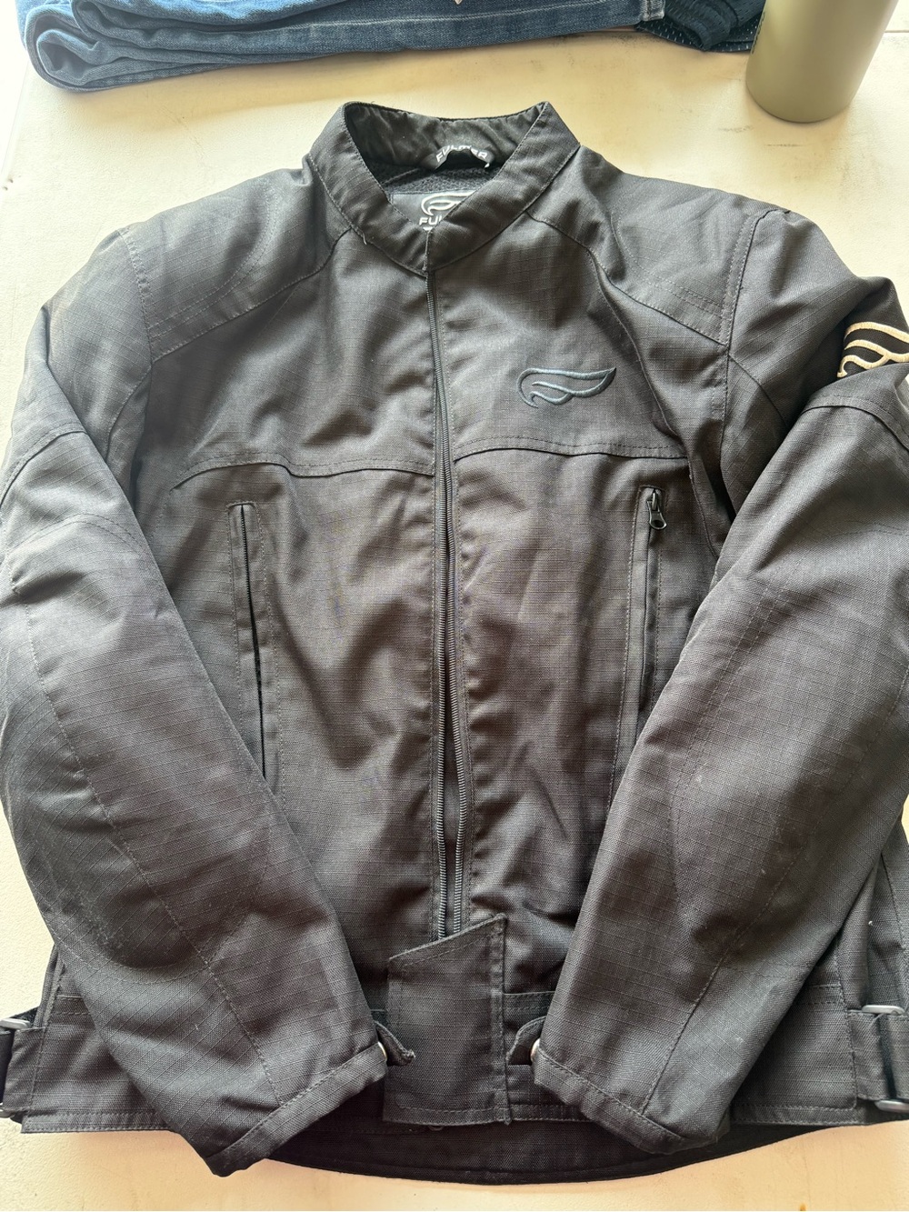 Men's Black Textile Jacket with Subtle Wing Logo Motorcycle jacket